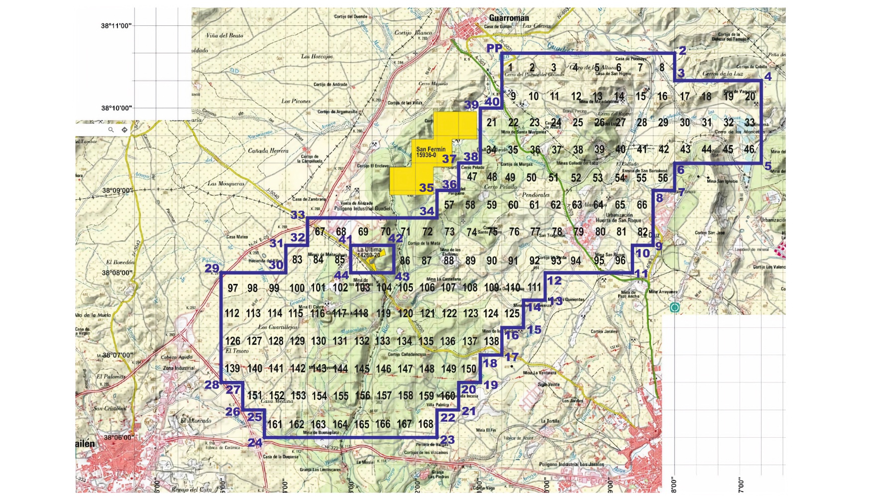 Figura 1. Delimitacin del PI 'Nuevo Linares' sobre el Mapa Topogrfico Nacional a Escala 1:25.000 del IGN