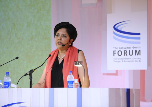 Indra K. Nooyi, presidenta y directora ejecutiva de Pepsico, durante la conferencia del 17 de junio