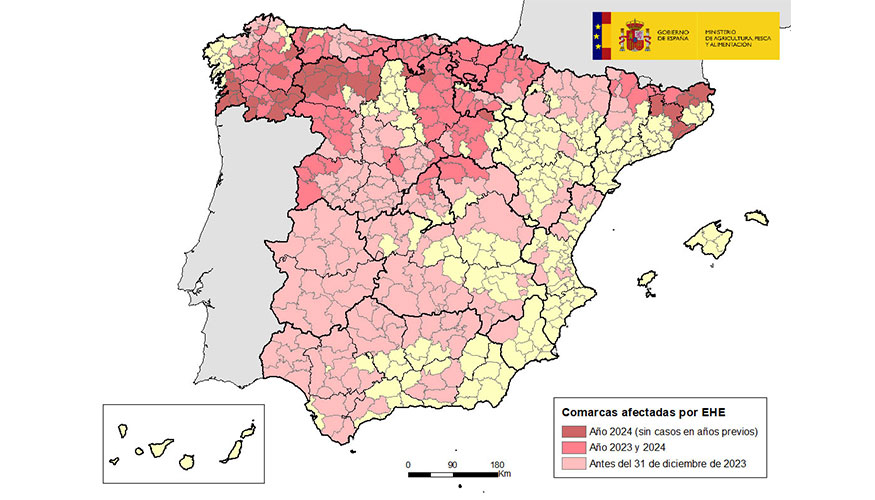 Mapa con los focos detectados de EHE en Espaa