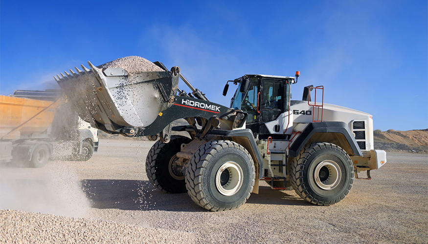 La cargadora de ruedas HMK 640 WL de HIDROMEK est preparada para trabajar en canteras, plantas de hormign, aplicaciones industriales...