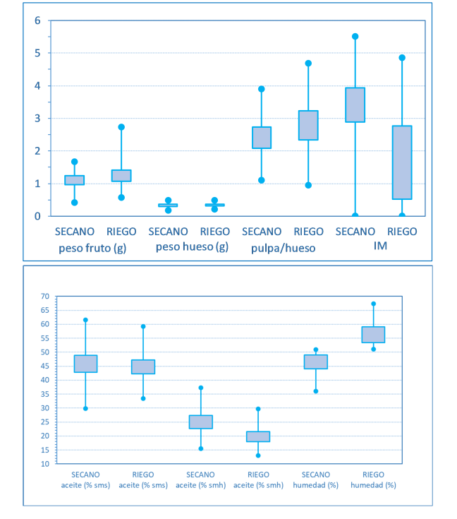 Figura 5.- Caractersticas de las aceitunas de secano (N=284) y regado (N=333) en la zona de Segarra-Garrigues...
