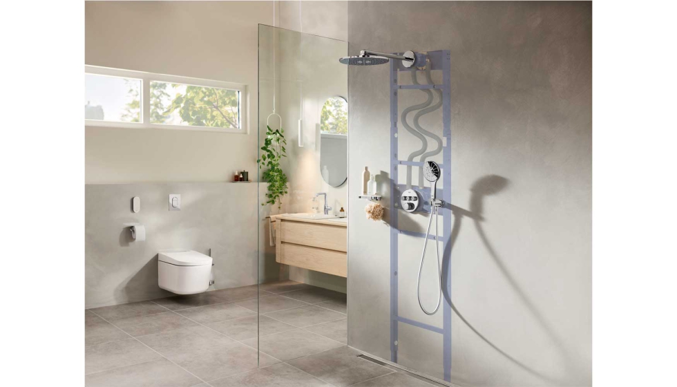 Los soportes de pared Grohe permiten el anclaje en la pared de Grohe Rapido Shower Frame sin dificultad