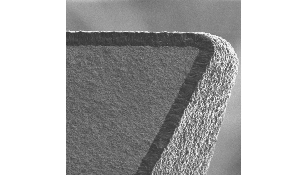 Un recubrimiento de diamante Baldia bajo el microscopio electrnico de barrido (SEM)...