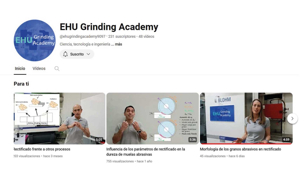 Figura 3. Canal YouTube de EHU Grinding Academy