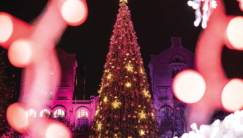 El impresionante rbol de Navidad en la plaza central del Recinto Modernista de Sant Pau es uno de los elementos clave de Els Llums de Sant Pau con...