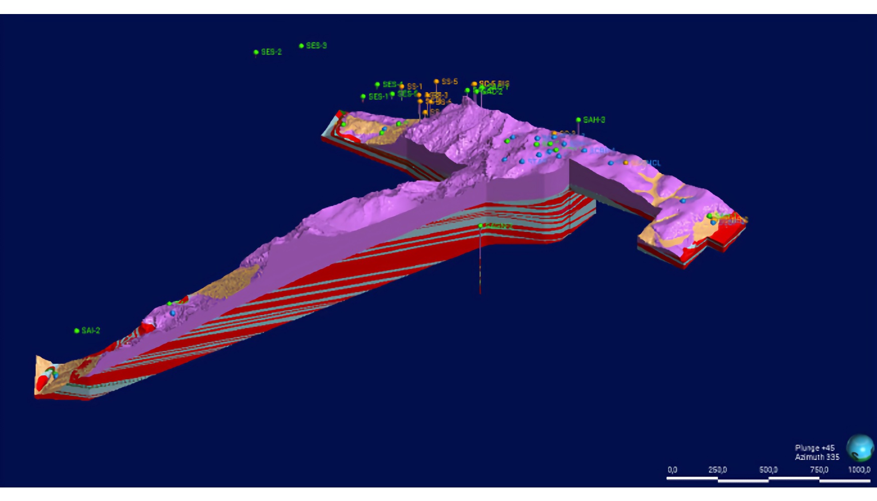 Figura 6. Representacin espacial del modelo geolgico 3D