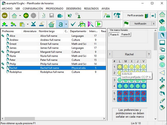 Con el planificador se pueden organizar horarios complejos muy eficazmente de forma visual y asistida