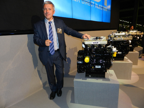 Juan Bautista Cano, commercial coordinator in Lombardini Spain, beside the new engines