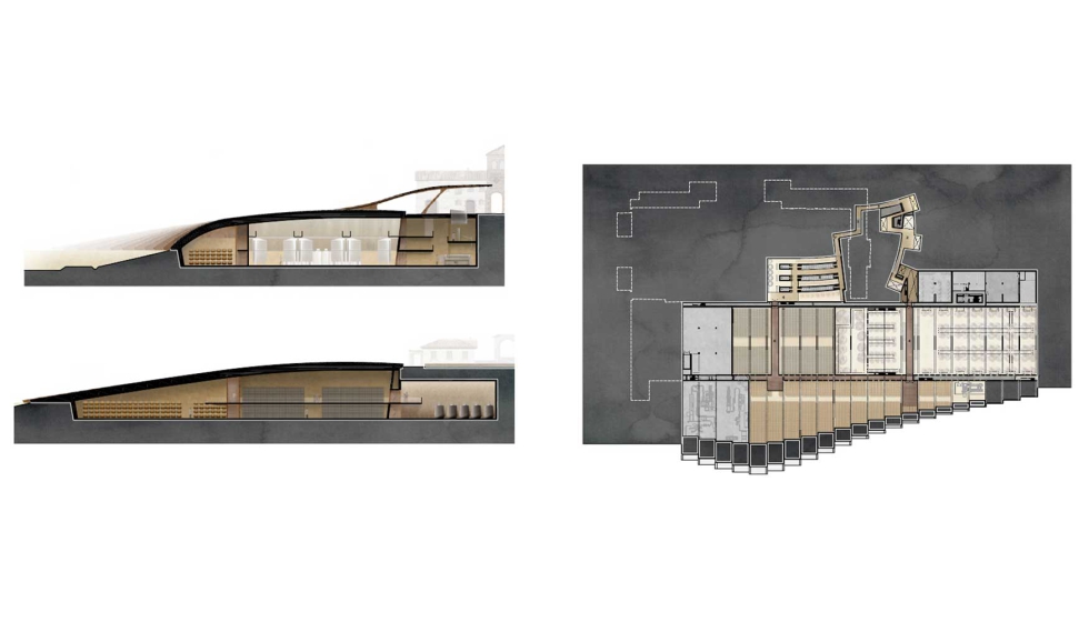 A la izquierda, plano lateral de las áreas previstas para los depósitos; y a la derecha plano de situación de las nuevas bodegas soterradas... A la izquierda, plano lateral de las áreas previstas para los depósitos; y a la derecha plano de situación de las nuevas bodegas soterradas...