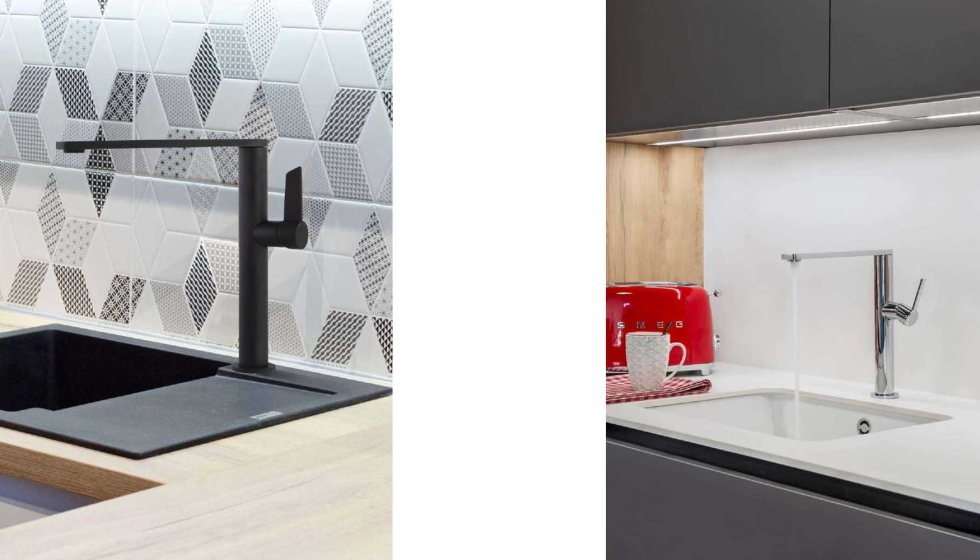 Grifo de cocina Square en acabados negro mate y cromado