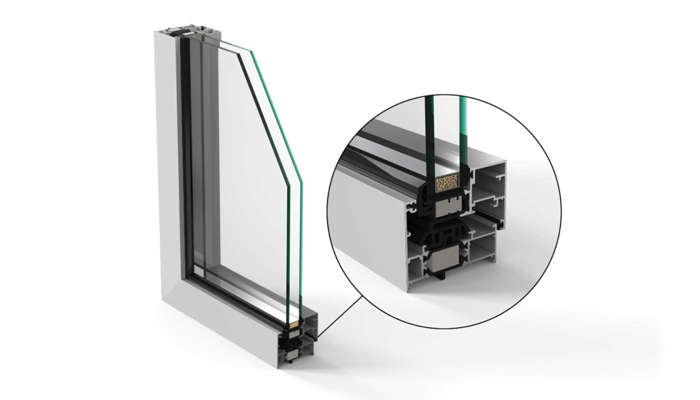 Srie AR70 de folha oculta Galisur, com pormenor em poliamida Technoform Low Lamda Recycled