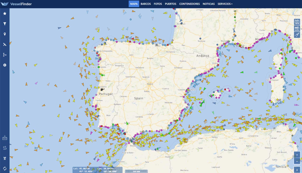 Imagen de la plataforma VesselFinder, a partir de los datos AIS