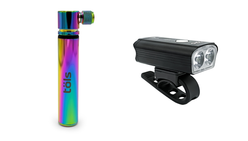 Aina Hand Pump Rainbow y luz delantera Aina Pro 900