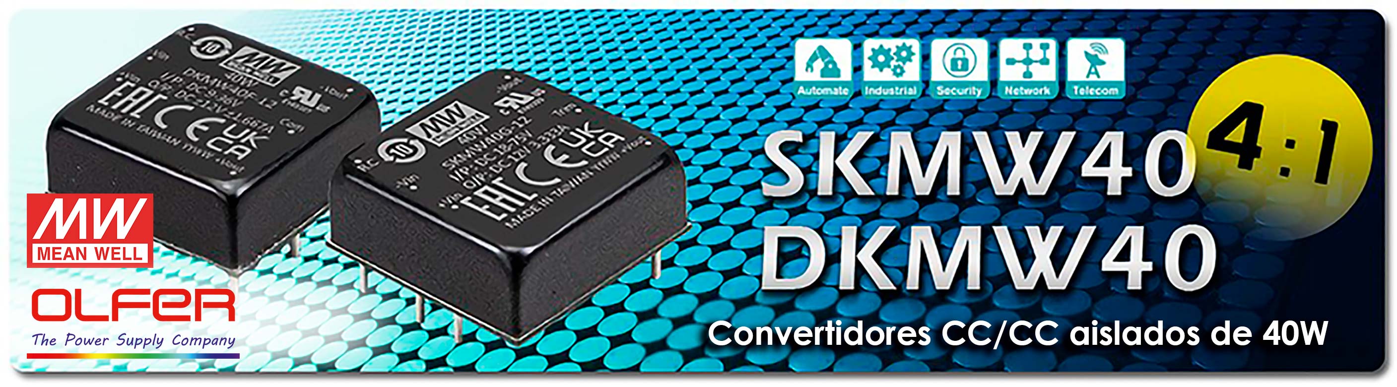 Series SKMW40/DKMW40: Convertidores CC/CC aislados de 40W