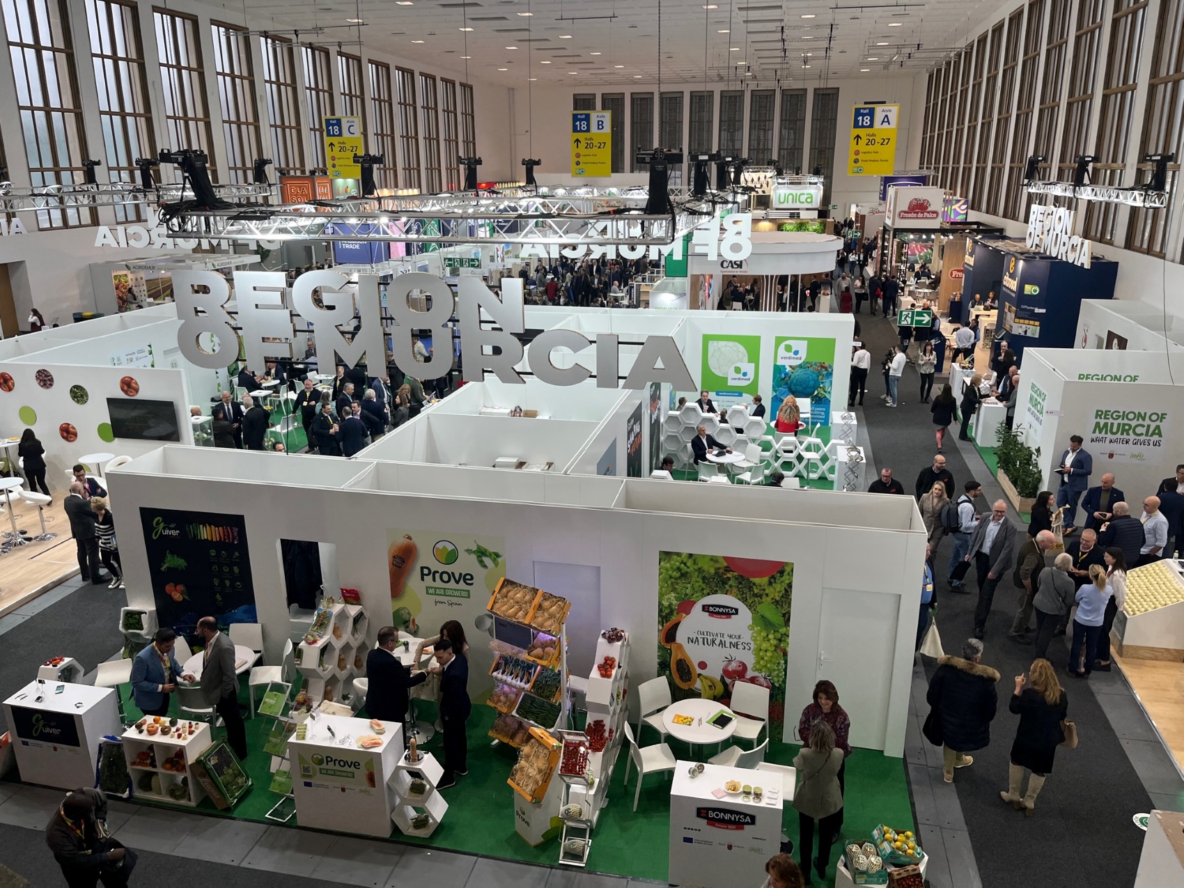 Imagen del Pabelln 18 en Fruit Logistica, en el que se encuentran, mayoritariamente, empresas de la Regin de Murcia y Andaluca...