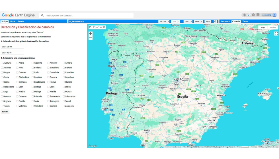 Imagen de la aplicacin en Google Earth Engine, que ha facilitado la generacin de la cartografa a nivel nacional para los dos semestres de 2024...