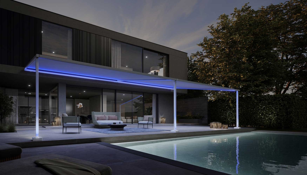 O novo estilo prgula ilumina os terraos graas  sua tecnologia de luz de alto efeito. Foto: markilux
