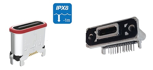 Figura 3: Amphenol ofrece conectores USB Type-C en versiones resistentes al agua (izquierda) y reforzadas (derecha). (Fuente de la imagen: Amphenol)...