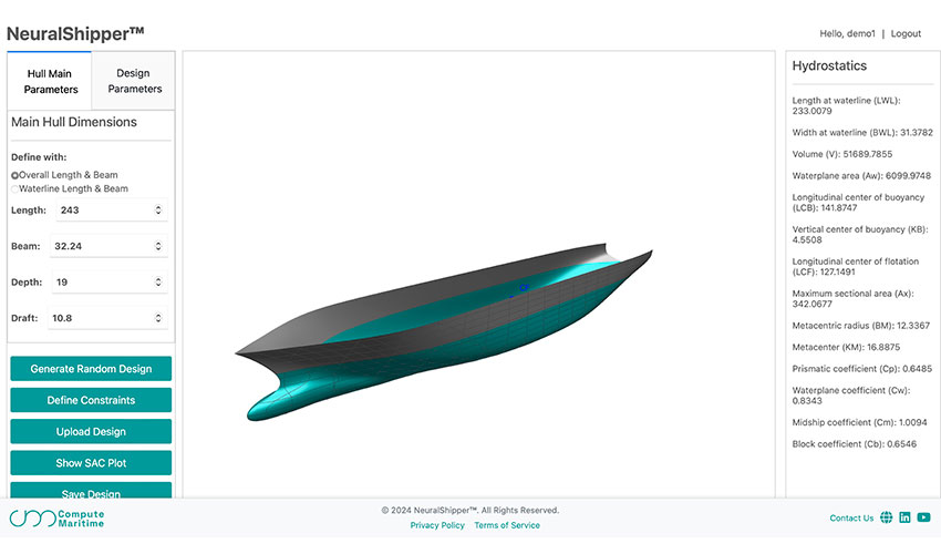 Vista previa de la interfaz de demostracin de NeuralShipper, que muestra las capacidades del modelo bsico. (Crdito de la imagen: Compute Maritime)...