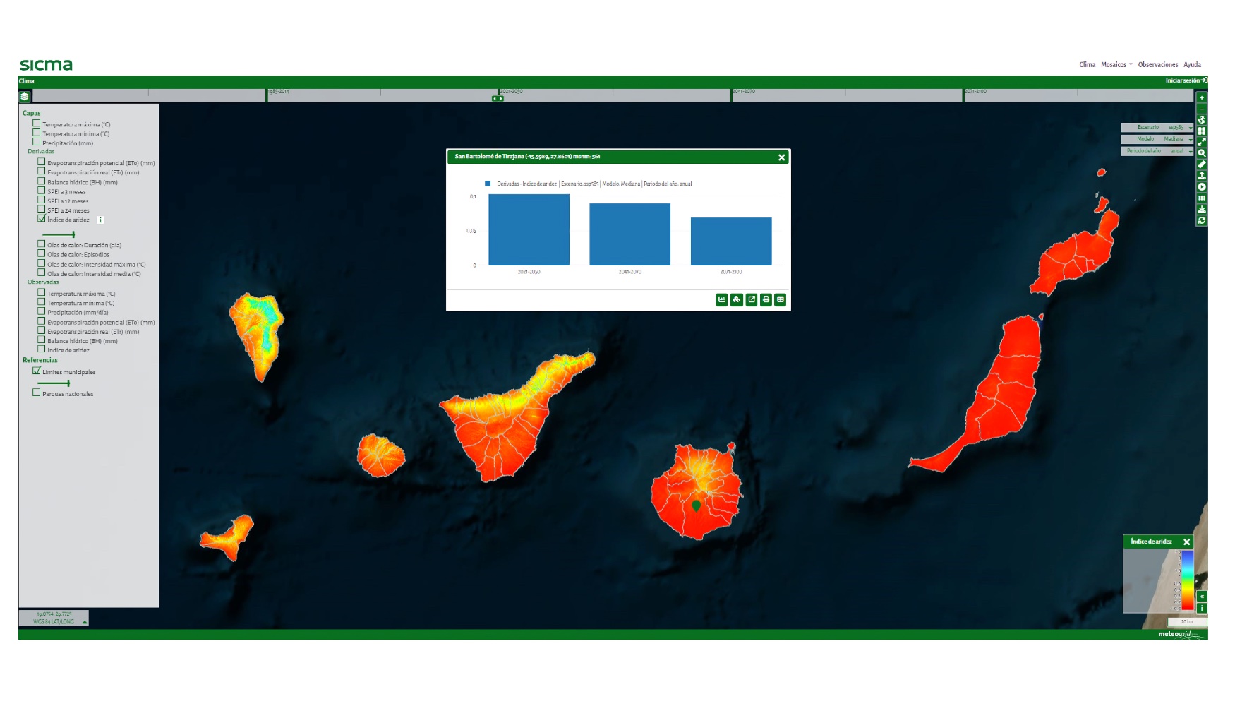 Figura 1. Seleccin de ubicacin e indicadores en el visor SICMA Canarias