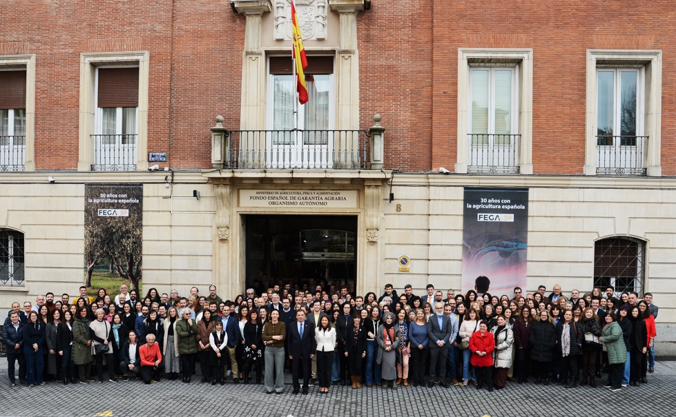 El ministro Luis Planas durante la conmemoracion del XXX Aniversario del FEGA en su sede en Madrid