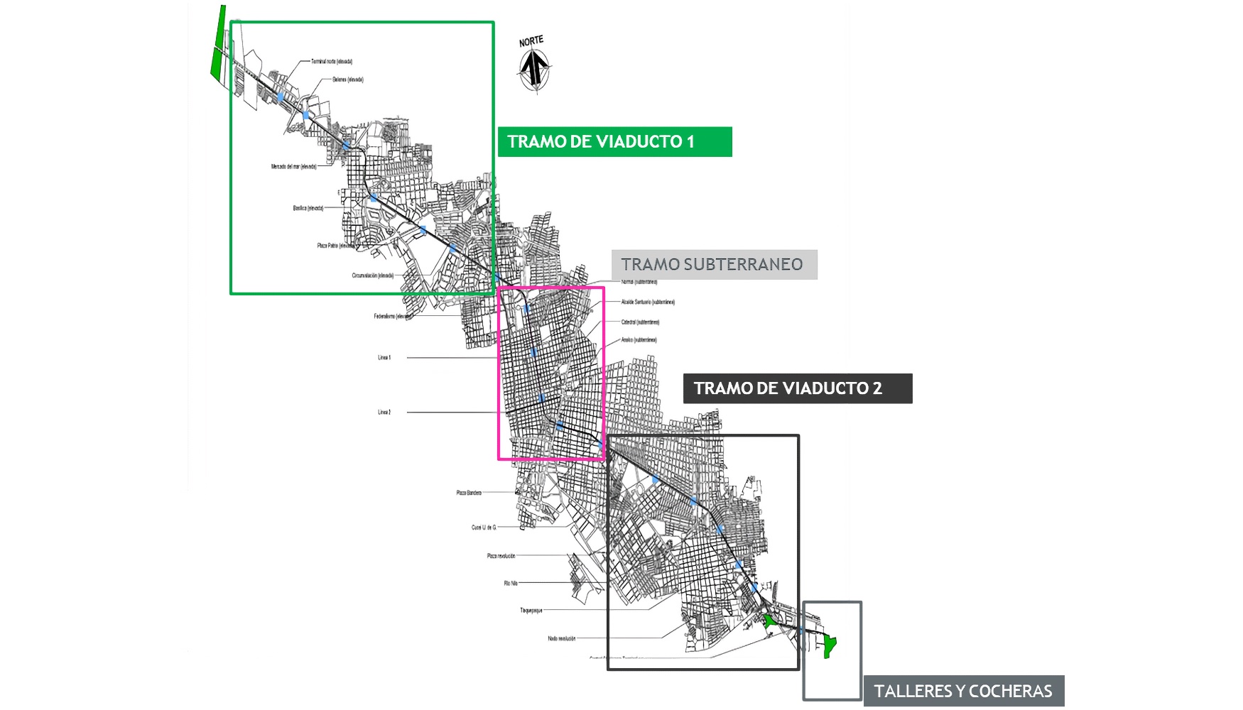 Figura 2. Esquema de trazado de la Lnea 3 del tren elctrico urbano de Guadalajara (Mxico). Fuente: Sener