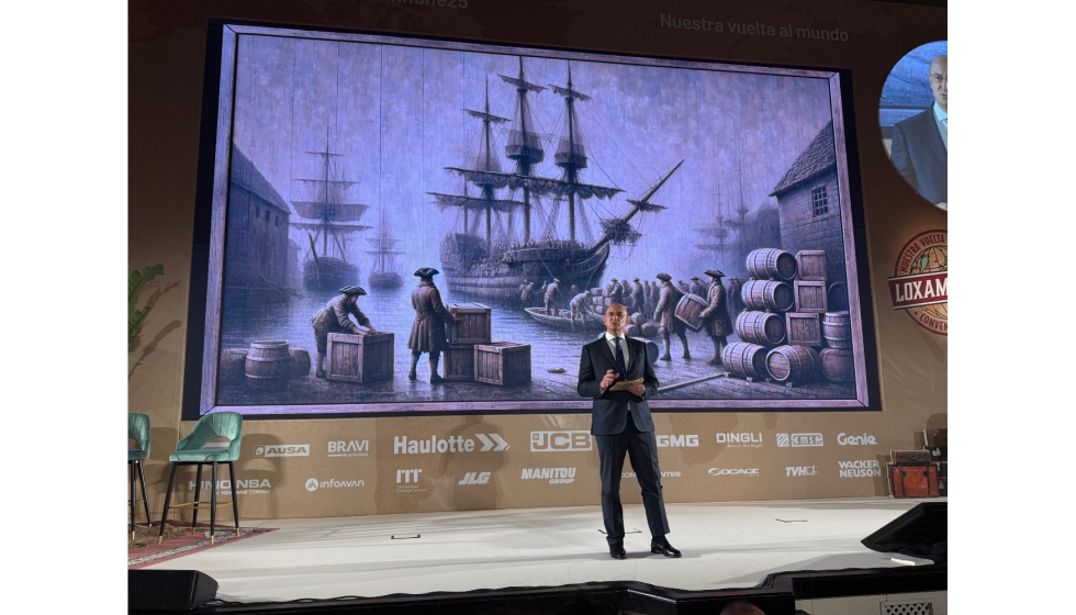 Interveno de Luis ngel Salas, CEO da LoxamHune, com a imagem ilustrativa da expedio capitaneada por Fernando Magallanes...