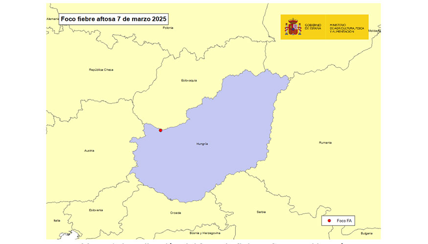 Localizacin del foco de fiebre aftosa en Hungra (MAPA)