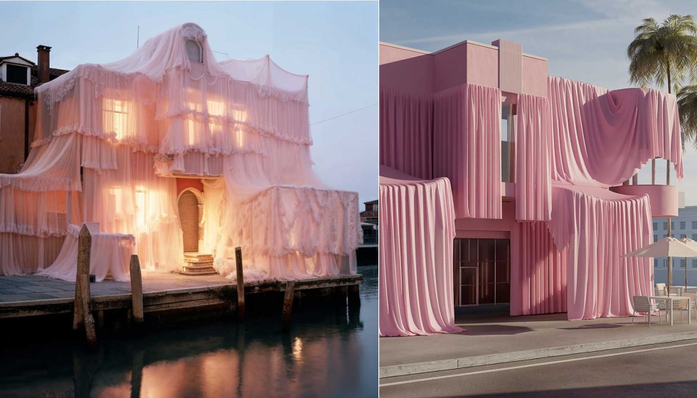 E clsico Pink Reisinger en varios espacios arquitectnicos concebidos digitalmente, creando una composicin casi potica en Venecia o Miami...