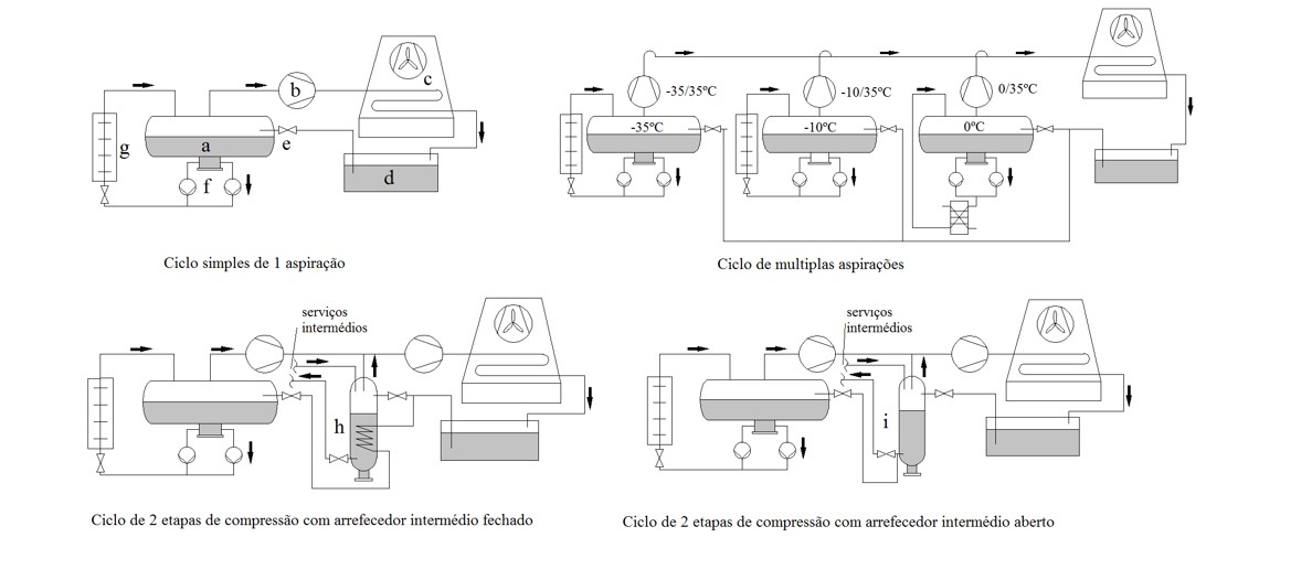 Figura 1: Ciclos frigorficos de compresso mecnica do tipo inundado com bomba mecnica para circulao do fluido...
