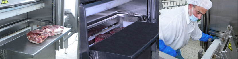 Los jamones son prensados e introducidos en el molde con el sistema combinado de prensa en molde de Indstries Fac