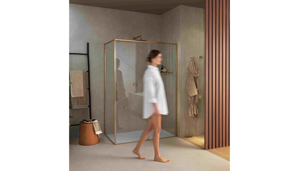 Mampara Riga de Novellini en acabado Coloratissimi oro cepillado