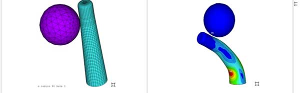 Figuri 3 Finite Element mesh (left) and stress results (right)