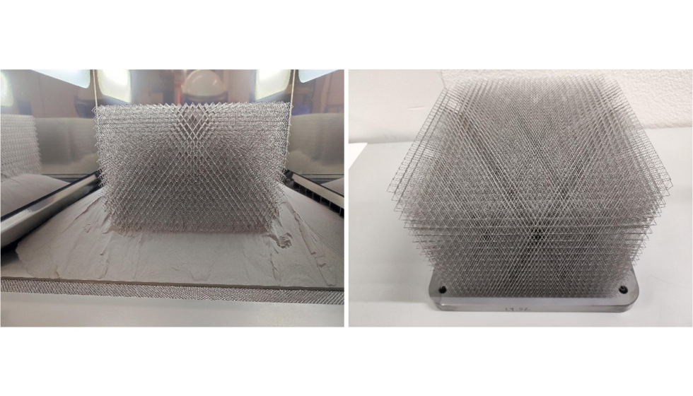 Figura 4. Estructura ultraligera impresa en cama de polvo (LPBF) en 2023 en CFAA, con una relaci�n resistencia a peso extrema...