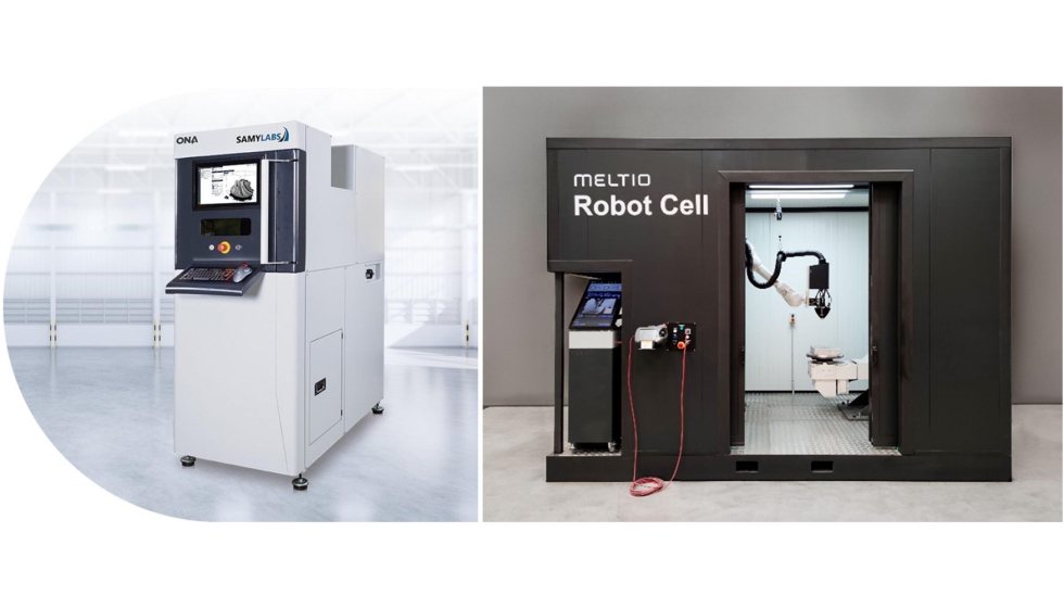 Figura 6. Izda.: Estaci�n LPFB de Samylabs. Dcha.: Estaci�n de Meltio. Dos ejemplos de iniciativas espa�olas
