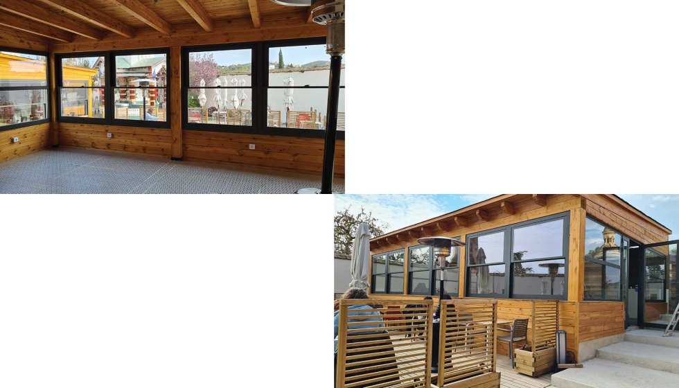 Vistas interior y exterior de las ventanas de guillotina de Aluminio Vallirana instaladas en el Monasterio Budista del Garraf (Barcelona)...