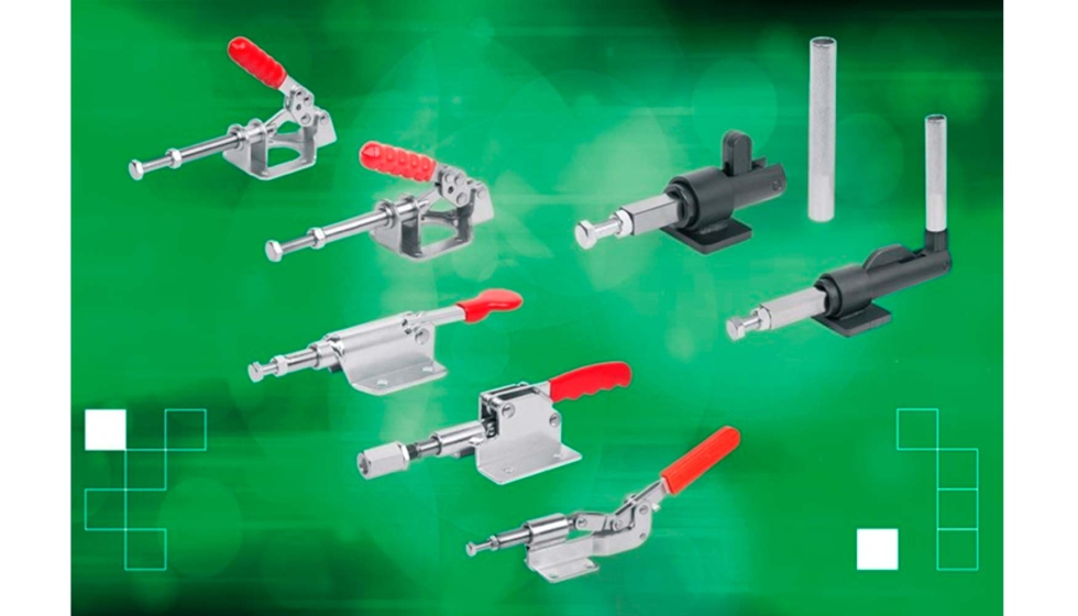 Adem�s de numerosas versiones est�ndar de acero o acero inoxidable, Norelem tambi�n ofrece dispositivos de sujeci�n horizontales...