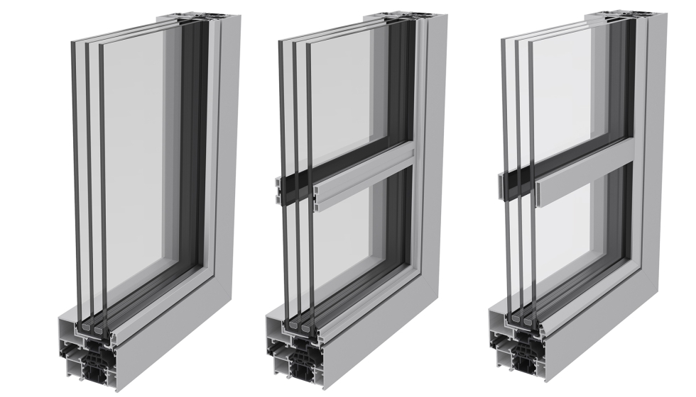 Tipos de esttica de janelas ARS -72 Minimal. Da esquerda para a direita: reta, escalonada e chanfrada. -  Exlabesa Building Systems, S.A.U...