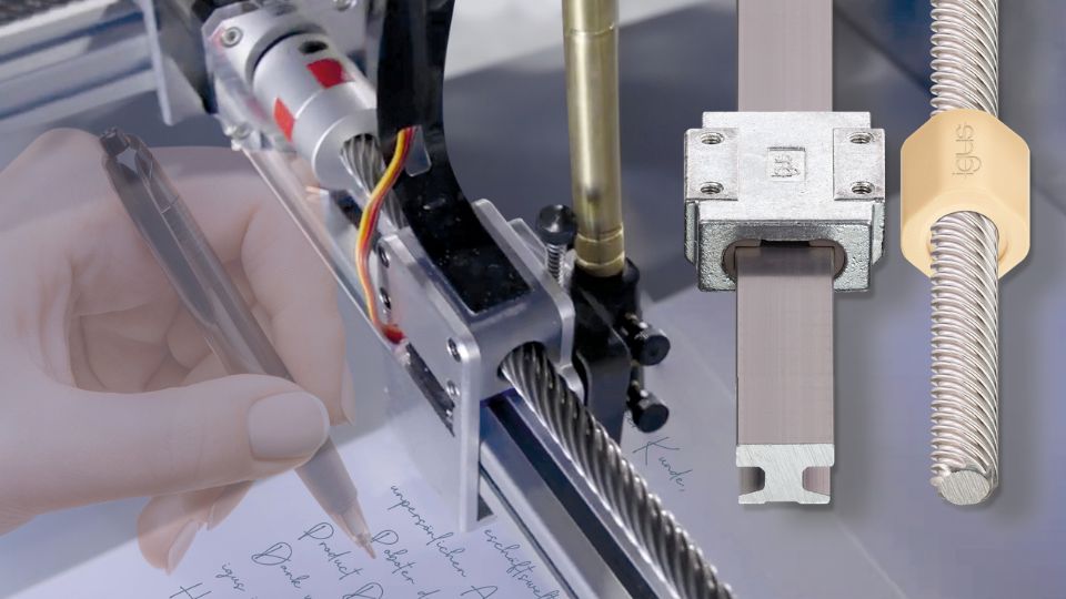 O rob de escrita manual da Spline conta com a tecnologia dos fusos lineares e de avano isenta de lubrificao e manuteno da igus para a escrita...