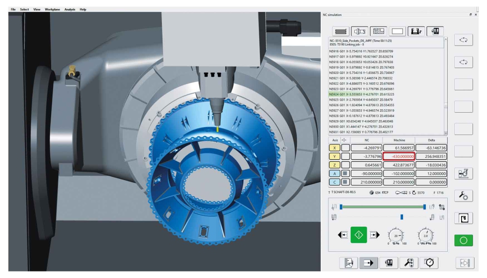 Gracias a las amplias funciones de an�lisis de hyperMILL VIRTUAL Machining es posible comprobar en detalle cualquier situaci�n de mecanizado...