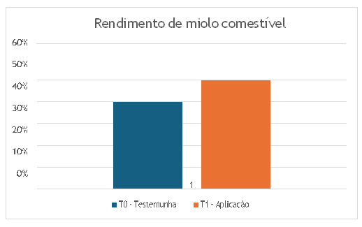 Figura 1: Rendimento do miolo comestvel em plantas testemunha e em plantas submetidas  aplicao de bactrias