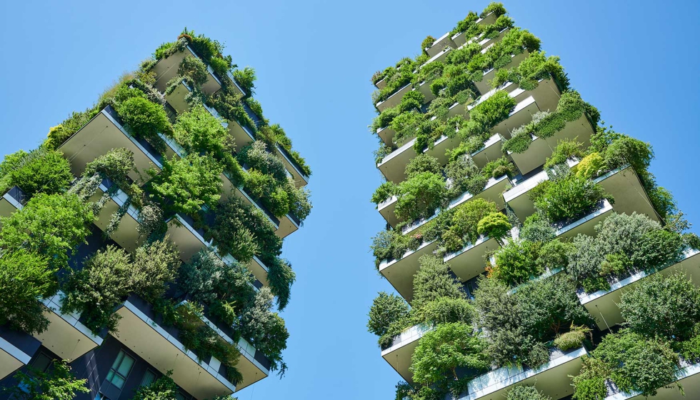 Detalle del edificio sostenible, el Bosque Vertical de Milan, diseño de Stefano Boeri Detalle del edificio sostenible, el Bosque Vertical de Milan, diseño de Stefano Boeri