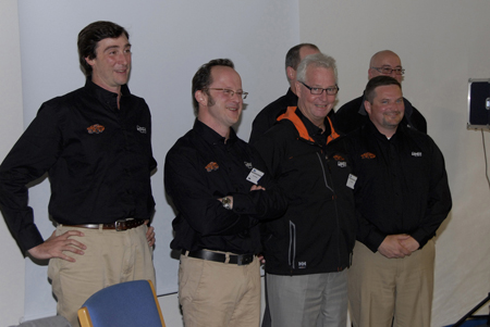 Tony Helsham, CEO of Doosan (third by the left), beside the rest of managers of the company that assisted to the presentation...