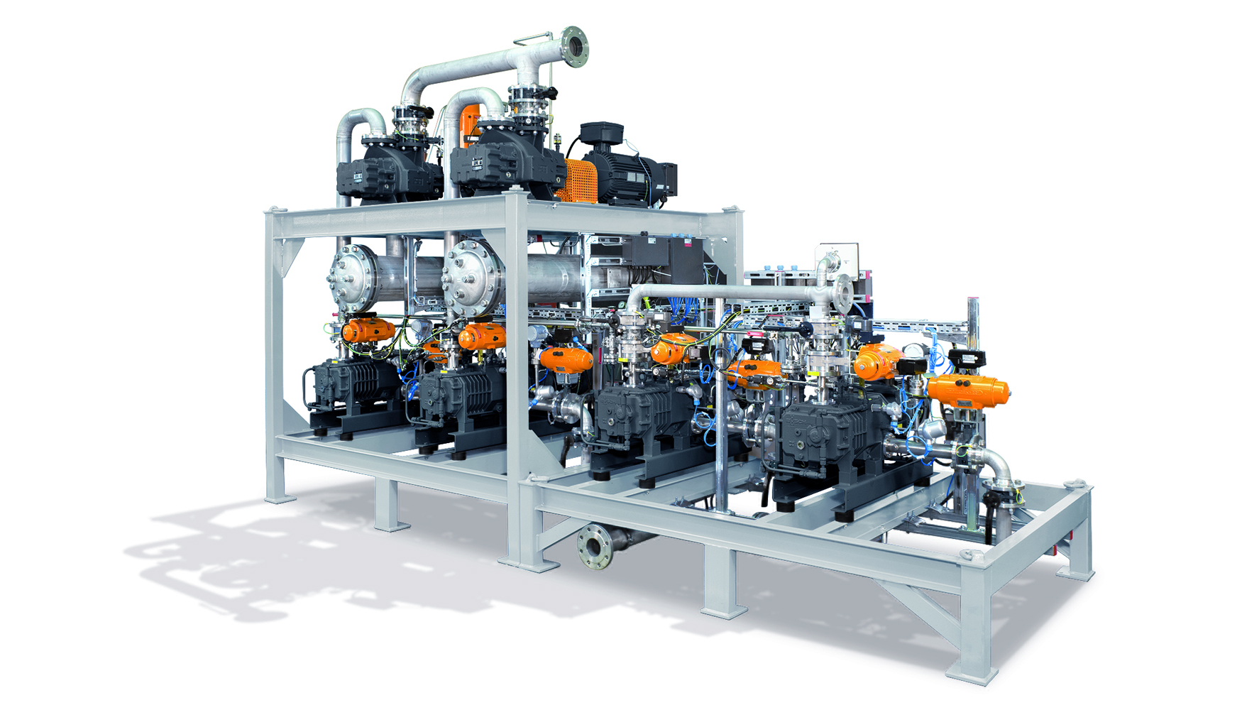 Sistema de vaco con cuatro bombas de vaco de tornillo como bombas primarias. Imagen: Busch Vacuum Solutions