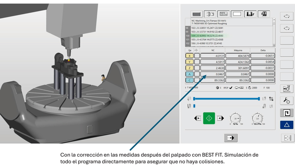 Una vez generado el c�digo NC ajustado, este se simula en la m�quina virtual bajo las condiciones reales de fijaci�n...