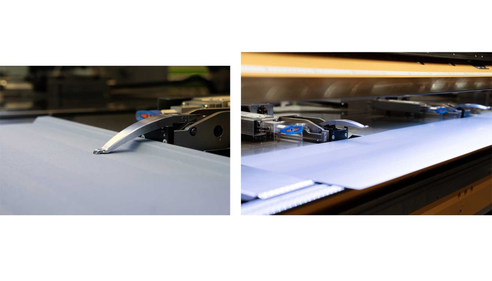 La pinza de la plegadora Thalmann puede agarrrar piezas con pesta�as m�s peque�as en comparaci�n a m�quinas