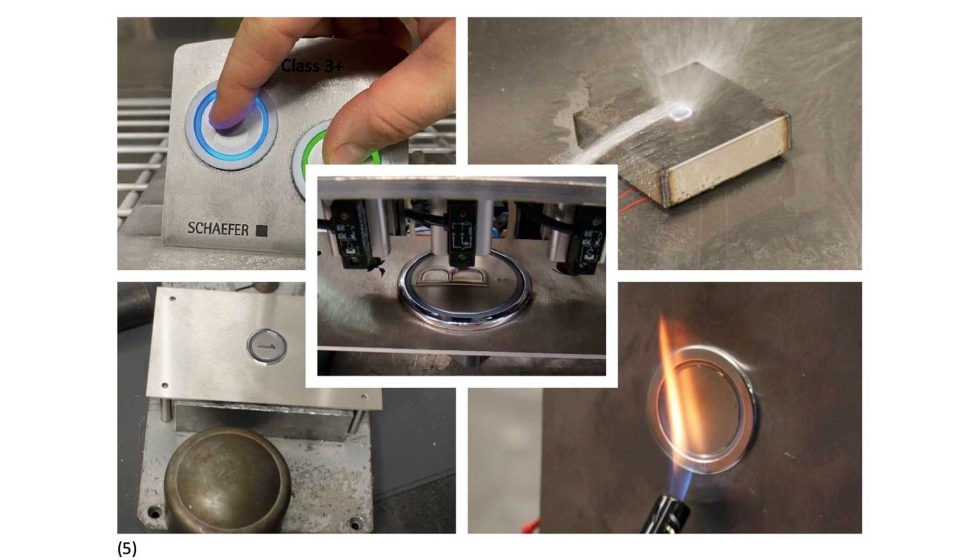 Arriba a la izquierda: c�mara clim�tica; arriba a la derecha: ensayo de chorro de agua; abajo a la izquierda...