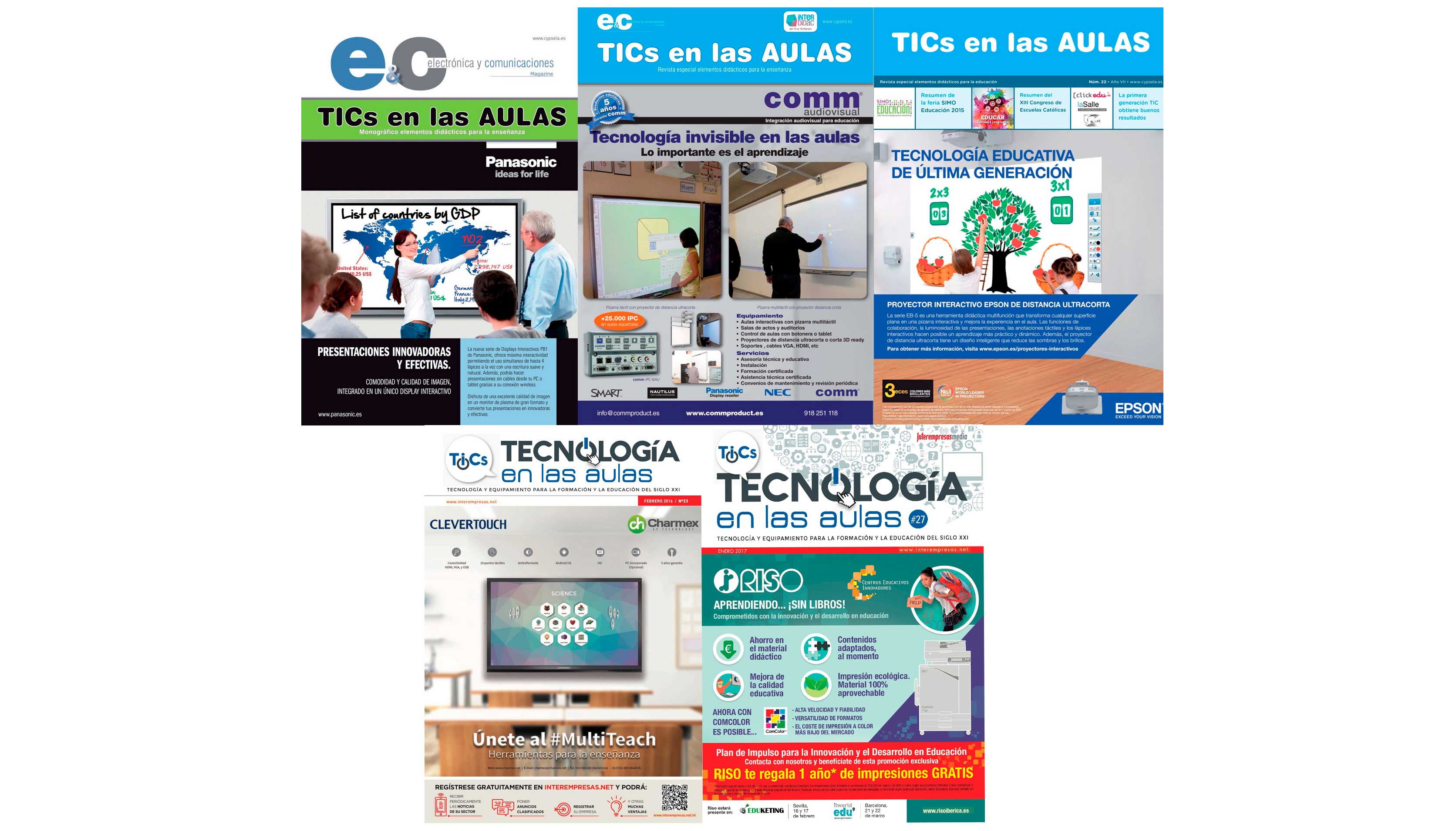 Evoluci�n de las portadas de la revista, inicialmente denominada TICs en las Aulas