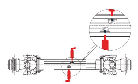 El elemento telescpico exterior incorpora dos engrasadores accesibles a travs de orificios en los tubos de proteccin para facilitar el engrase...