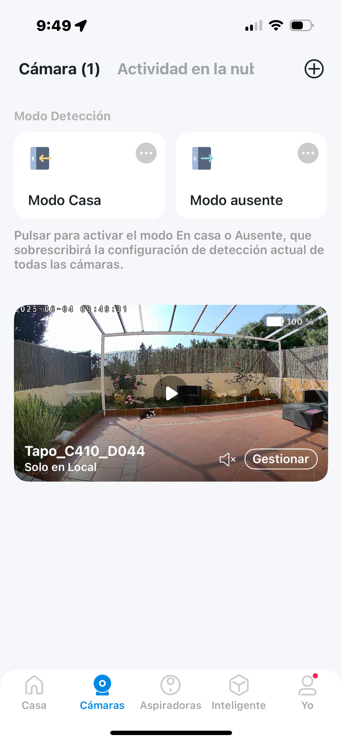 Desde la aplicaci�n se puede gestionar el modo de detecci�n de movimiento de la c�mara